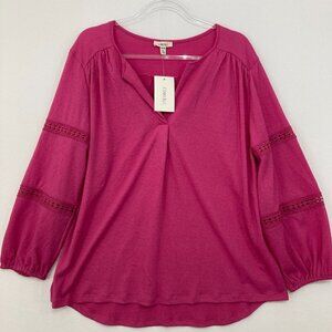 New Como Blu size XL Pink Stretch Puff Sleeve Feminine Popover Blouse Romantic